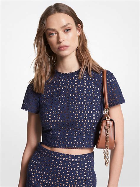 michael kors eyelet top|Cotton Eyelet Cropped Top .